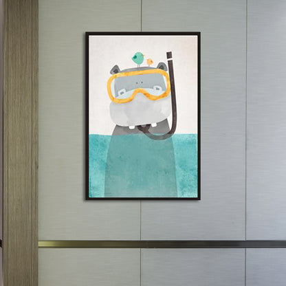 Animal with Rising Water Canvas Print Childrens Art Textured Wall Decor for Kids Bedroom Grey Clearhalo 'Art Gallery' 'Canvas Art' 'Kids' Arts' 1583446