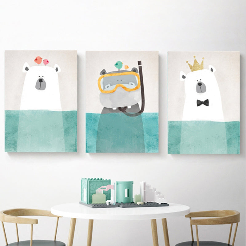 Animal with Rising Water Canvas Print Childrens Art Textured Wall Decor for Kids Bedroom Clearhalo 'Art Gallery' 'Canvas Art' 'Kids' Arts' 1583447