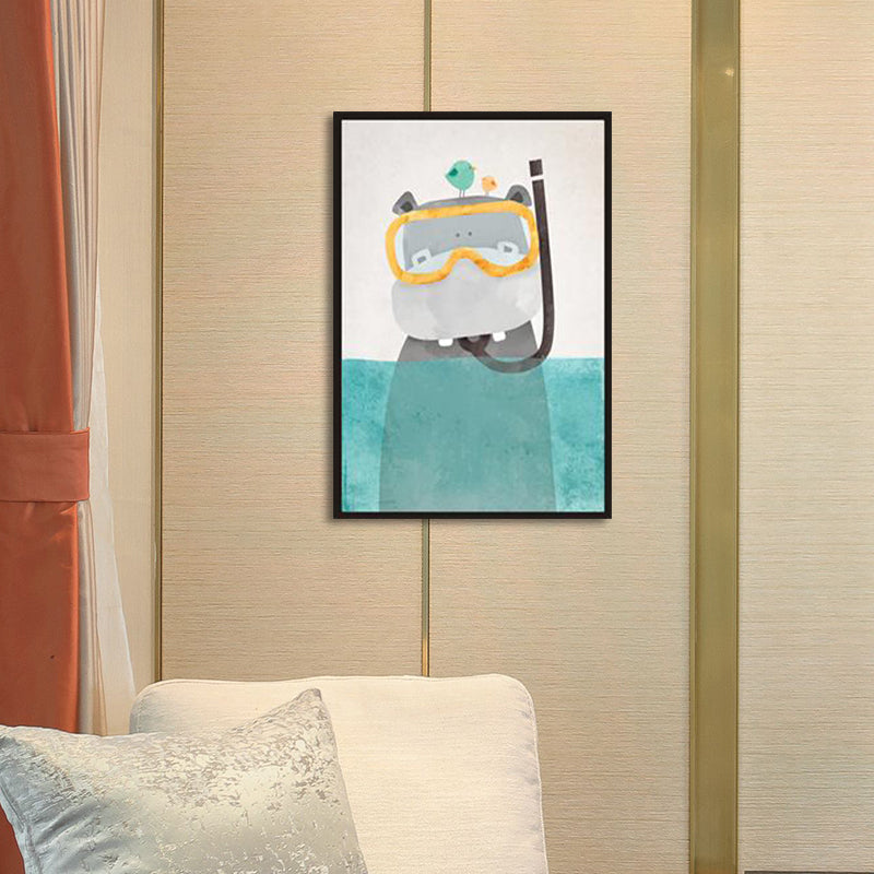 Animal with Rising Water Canvas Print Childrens Art Textured Wall Decor for Kids Bedroom Clearhalo 'Art Gallery' 'Canvas Art' 'Kids' Arts' 1583448