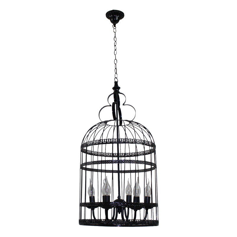 3/6 Bulbs Bird Cage Hanging Light with Candle Creative Industrial Style Black Metallic Chandelier Lamp for Bedroom Clearhalo 'Cast Iron' 'Ceiling Lights' 'Chandeliers' 'Industrial Chandeliers' 'Industrial' 'Metal' 'Middle Century Chandeliers' 'Rustic Chandeliers' 'Tiffany' Lighting' 158350