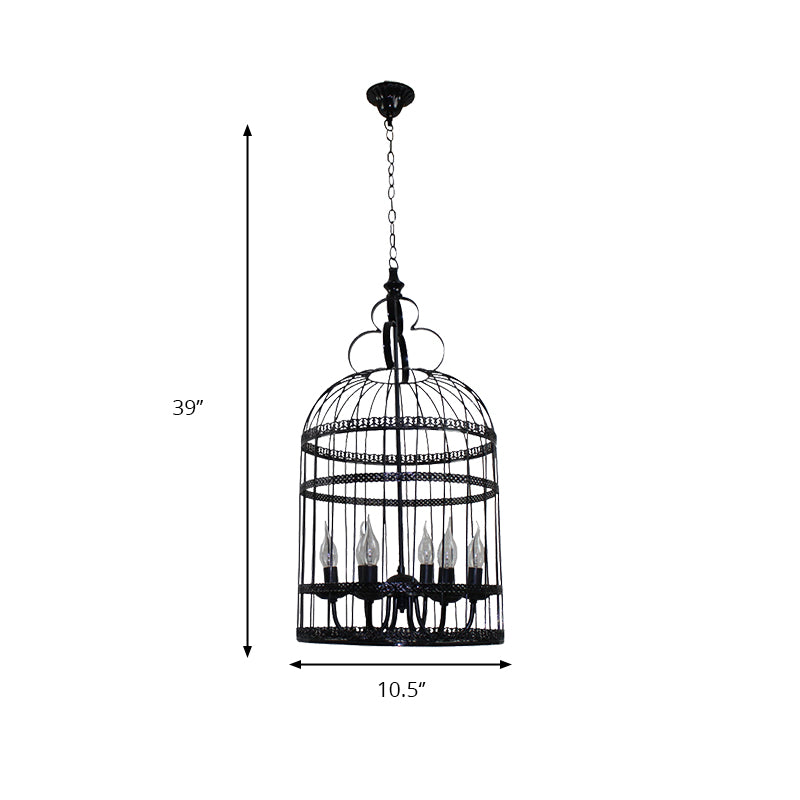 3/6 Bulbs Bird Cage Hanging Light with Candle Creative Industrial Style Black Metallic Chandelier Lamp for Bedroom Clearhalo 'Cast Iron' 'Ceiling Lights' 'Chandeliers' 'Industrial Chandeliers' 'Industrial' 'Metal' 'Middle Century Chandeliers' 'Rustic Chandeliers' 'Tiffany' Lighting' 158351