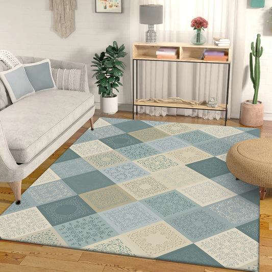 Oriental Moroccan Rug in Yellow and Green Plaid Leaf Pattern Rug Polyester Anti-Slip Backing Carpet for Home Decoration Light Blue Clearhalo 'Area Rug' 'Moroccan' 'Rugs' Rug' 1583696