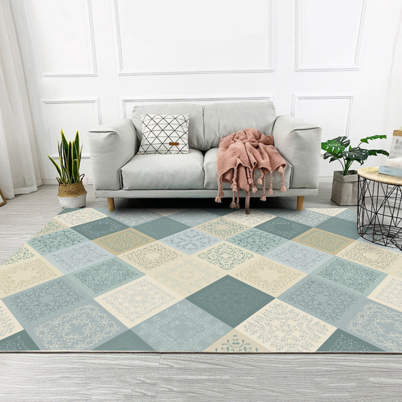 Oriental Moroccan Rug in Yellow and Green Plaid Leaf Pattern Rug Polyester Anti-Slip Backing Carpet for Home Decoration Clearhalo 'Area Rug' 'Moroccan' 'Rugs' Rug' 1583697