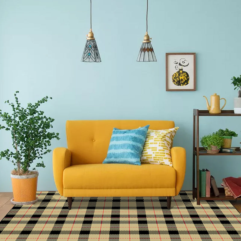 Modern Living Room Rug in Yellow Plaid Dotted Line Print Rug Polyester Non-Slip Backing Washable Area Rug Yellow Clearhalo 'Area Rug' 'Modern' 'Rugs' Rug' 1583704