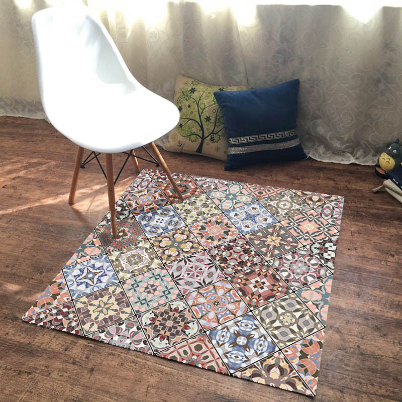 Americana Moroccan Rug in Pink Diamond Geometry Floral Pattern Rug Polyester Anti-Slip Carpet for Home Decoration Clearhalo 'Area Rug' 'Moroccan' 'Rugs' Rug' 1583729
