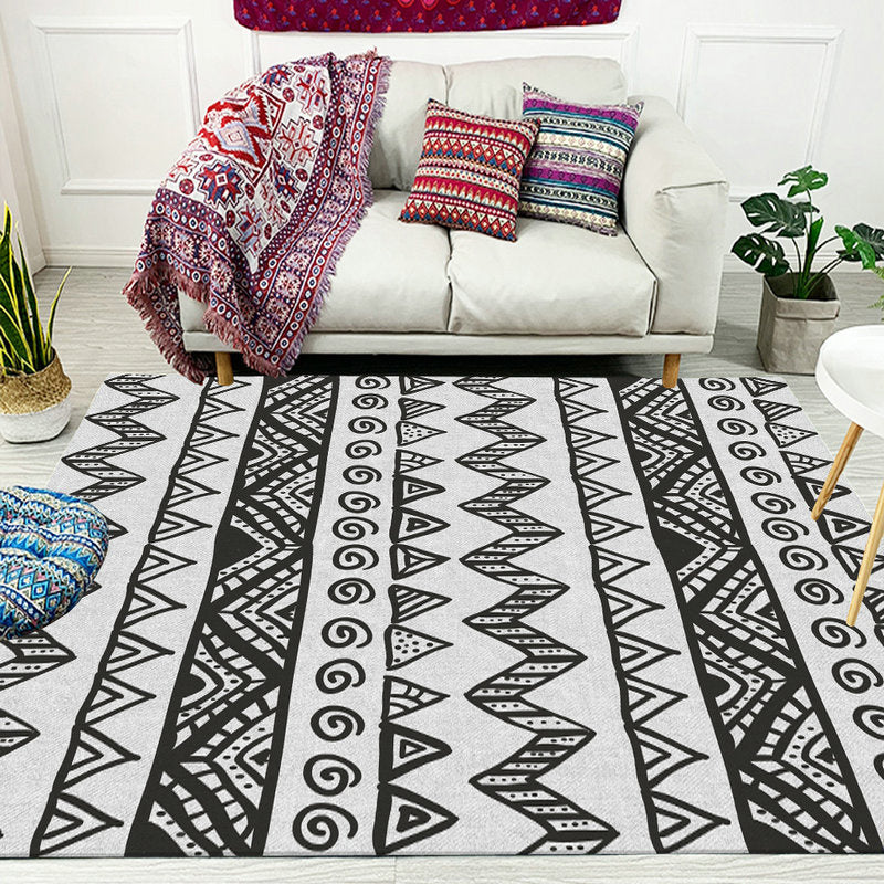 Americana Southwestern Rug in Grey Triangle Diamond Pattern Rug Polyester Pet Friendly Carpet for Home Decoration Black Clearhalo 'Area Rug' 'Moroccan' 'Rugs' Rug' 1583770