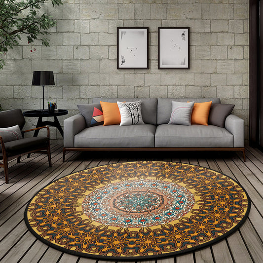 Moroccan Living Room Rug in Brown Floral Circle Print Rug Polyester Non-Slip Machine Washable Area Rug Gold Clearhalo 'Area Rug' 'Moroccan' 'Rugs' Rug' 1583777