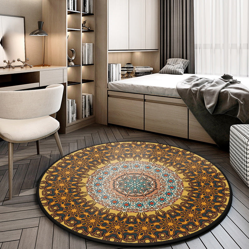 Moroccan Living Room Rug in Brown Floral Circle Print Rug Polyester Non-Slip Machine Washable Area Rug Clearhalo 'Area Rug' 'Moroccan' 'Rugs' Rug' 1583778