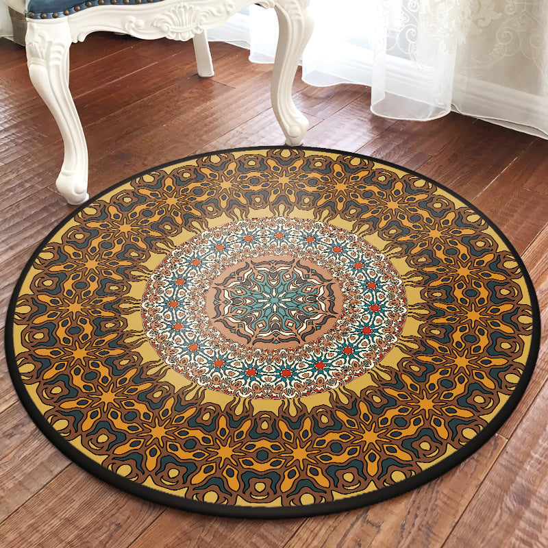 Moroccan Living Room Rug in Brown Floral Circle Print Rug Polyester Non-Slip Machine Washable Area Rug Clearhalo 'Area Rug' 'Moroccan' 'Rugs' Rug' 1583779