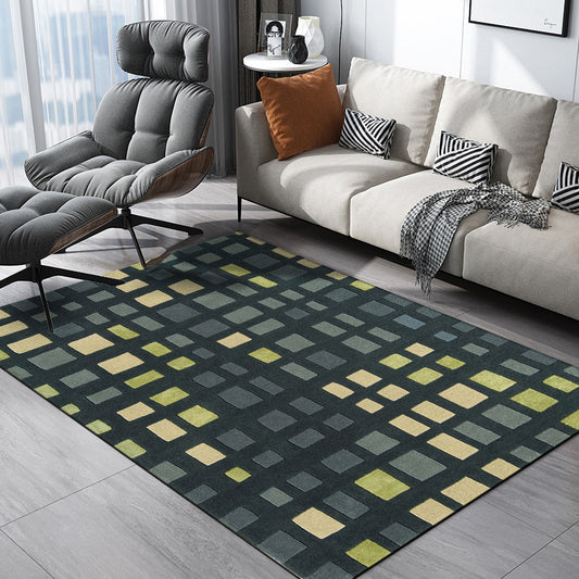 Simple Novelty Rug in Green Plaid Pattern Rug Polyester Non-Slip Stain-Resistant Carpet for Home Decoration
