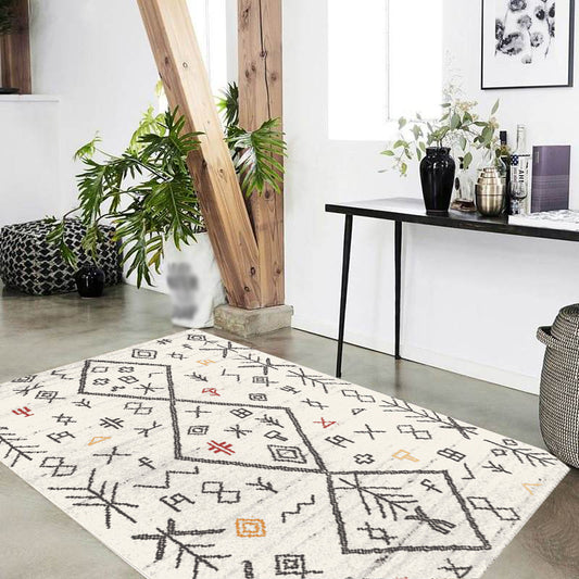 Bohemian Living Room Rug in Ivory Floral Diamond Print Rug Polyester Washable Anti-Slip Backing Area Rug Light Gray Clearhalo 'Area Rug' 'Bohemian' 'Rugs' Rug' 1583817