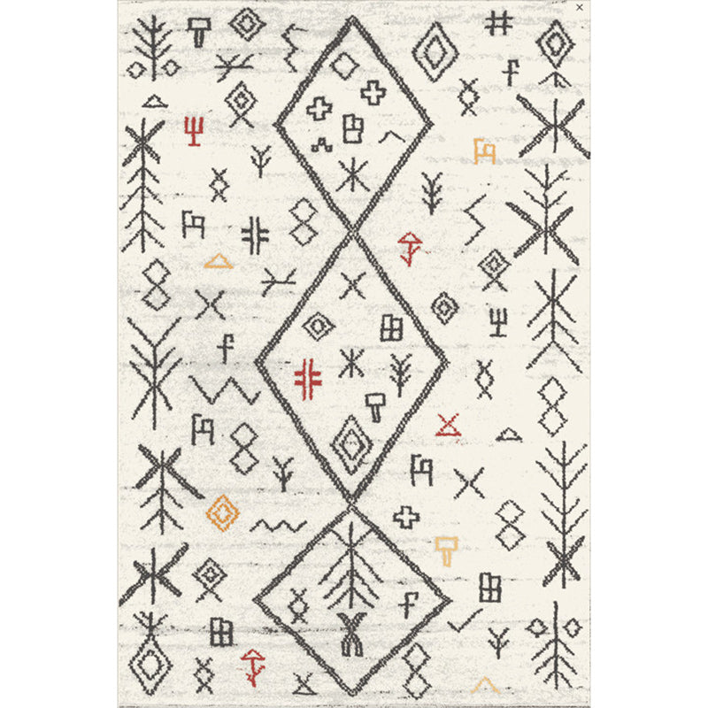 Bohemian Living Room Rug in Ivory Floral Diamond Print Rug Polyester Washable Anti-Slip Backing Area Rug Clearhalo 'Area Rug' 'Bohemian' 'Rugs' Rug' 1583819
