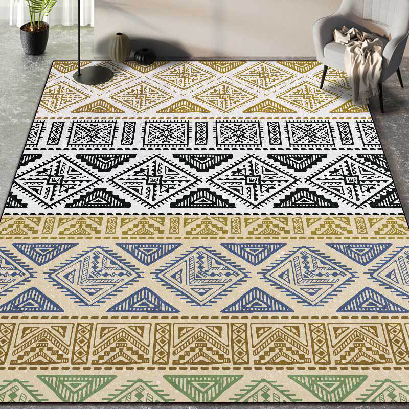 Colorful Bedroom Rug Southwestern Geometry Stripe Diamond Pattern Area Rug Polyester Machine Washable Carpet Yellow Clearhalo 'Area Rug' 'Rugs' 'Southwestern' Rug' 1583858