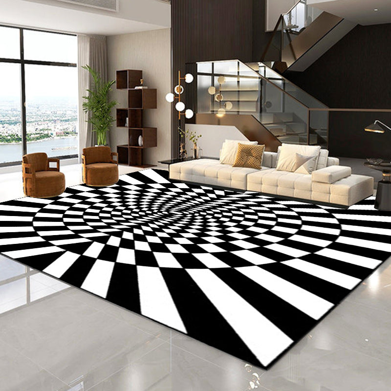 Novelty Living Room Rug in Black and White 3D Circle Stripe Print Rug Polyester Pet Friendly Washable Area Rug Black Clearhalo 'Area Rug' 'Rug' 1583913