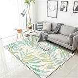 Tropical Botanical Pattern Rug with Leaf White and Yellow Polyester Rug Machine Washable Anti-Slip Area Rug for Bedroom