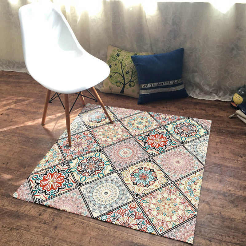 Tribal Moroccan Rug Multicolor Square Flower Pattern Rug Polyester Anti-Slip Pet Friendly Carpet for Home Decoration Light Pink Clearhalo 'Area Rug' 'Moroccan' 'Rugs' Rug' 1583937