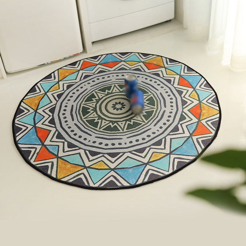 Colorful Bedroom Rug Bohemian Circle Triangle Pattern Area Rug Polyester Non-Slip Backing Carpet Sky Blue Clearhalo 'Area Rug' 'Bohemian' 'Rugs' Rug' 1583944