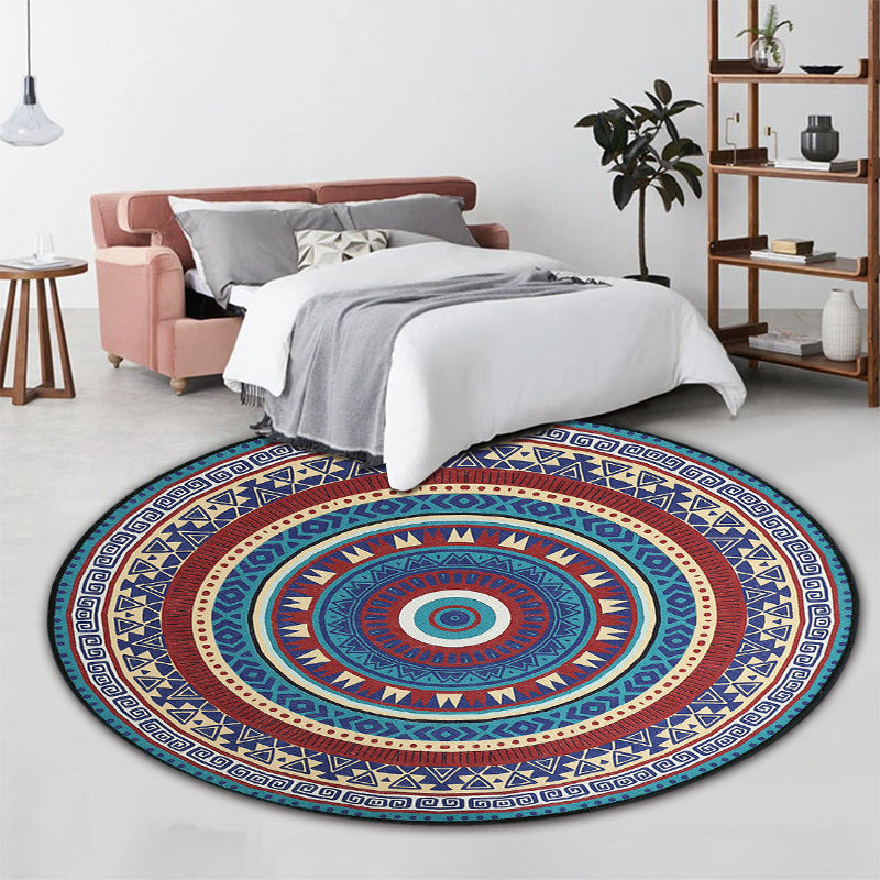 Colorful Bedroom Rug Bohemian Circle Triangle Pattern Area Rug Polyester Non-Slip Backing Carpet Royal Blue Clearhalo 'Area Rug' 'Bohemian' 'Rugs' Rug' 1583951