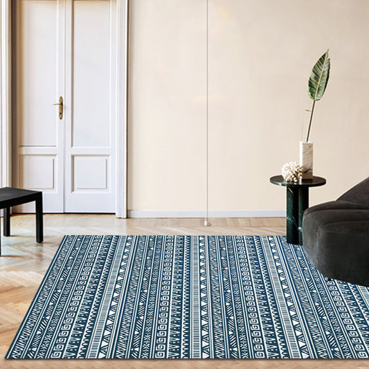 Tribal Southwestern Rug in Blue Stripes Triangle Greek Keys Pattern Rug Polyester Non-Slip Carpet for Home Decoration Blue Clearhalo 'Area Rug' 'Rugs' 'Southwestern' Rug' 1583987