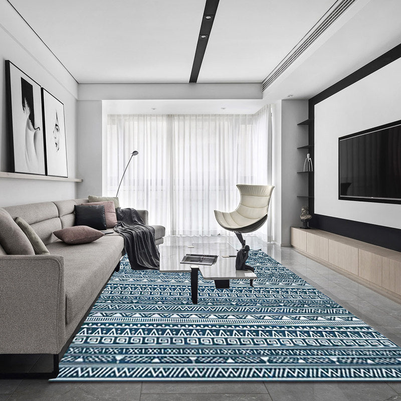 Tribal Southwestern Rug in Blue Stripes Triangle Greek Keys Pattern Rug Polyester Non-Slip Carpet for Home Decoration Clearhalo 'Area Rug' 'Rugs' 'Southwestern' Rug' 1583988