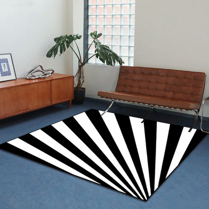 Modern Novelty Rug in White and Black 3D Lines Pattern Rug Polyester Anti-Slip Carpet for Home Decoration Black Clearhalo 'Area Rug' 'Rug' 1584011