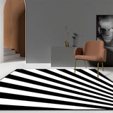 Modern Novelty Rug in White and Black 3D Lines Pattern Rug Polyester Anti-Slip Carpet for Home Decoration