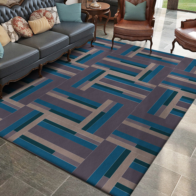 Nordic Novelty Rug Blue and Purple Colorblock Stripe Pattern Rug Polyester Washable Carpet for Home Decoration Blue Clearhalo 'Area Rug' 'Rug' 1584019