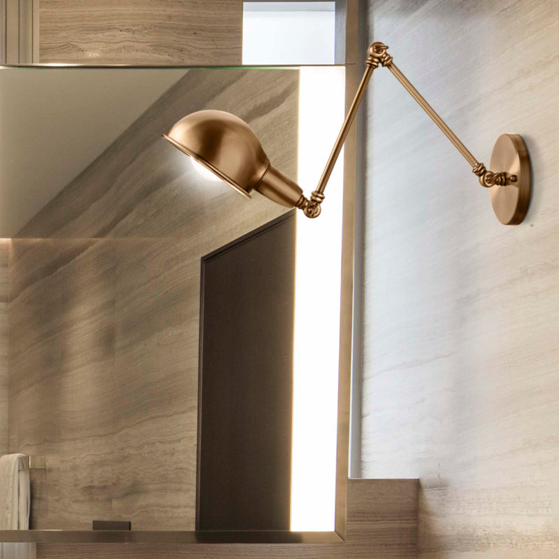 Retro Dome Wall Sconce 1 Bulb Metal Wall Lighting with Swing Arm in Brass/Chrome for Bathroom Antique Brass Clearhalo 'Art deco wall lights' 'Cast Iron' 'Glass' 'Industrial wall lights' 'Industrial' 'Middle century wall lights' 'Modern' 'Rustic wall lights' 'Tiffany' 'Traditional wall lights' 'Wall Lamps & Sconces' 'Wall Lights' Lighting' 158405