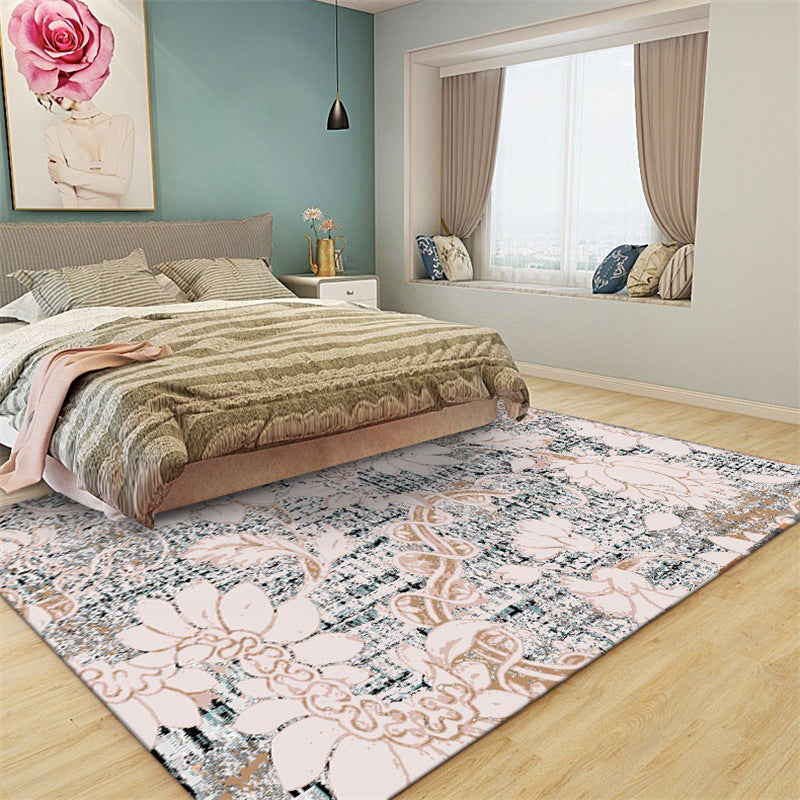Whitewash Floral Print Rug with Leaf Pink Shabby Chic Rug Polyester Washable Anti-Slip Backing Area Rug for Bedroom Pink Clearhalo 'Area Rug' 'Rugs' 'Shabby Chic' Rug' 1584051