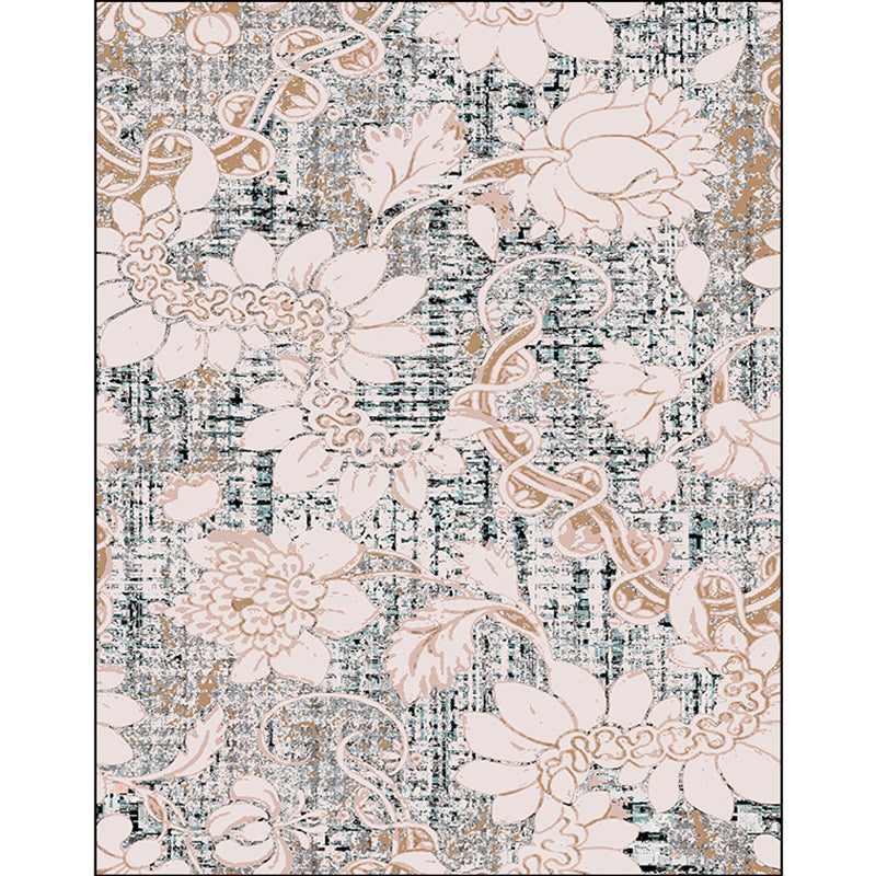 Whitewash Floral Print Rug with Leaf Pink Shabby Chic Rug Polyester Washable Anti-Slip Backing Area Rug for Bedroom Clearhalo 'Area Rug' 'Rugs' 'Shabby Chic' Rug' 1584053