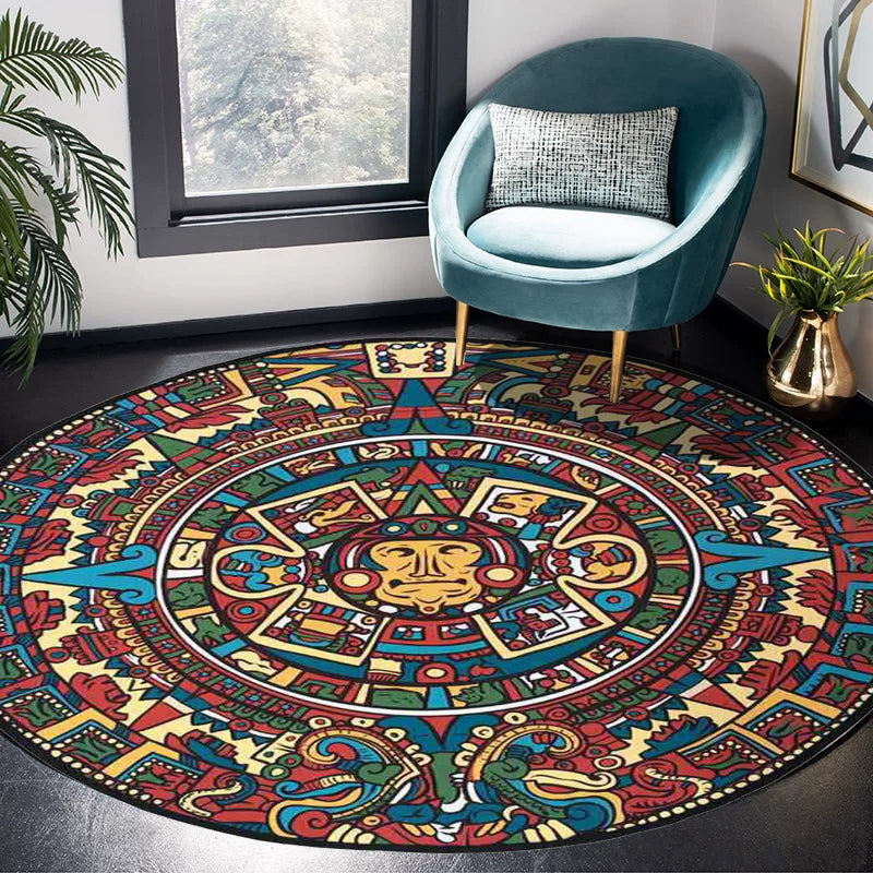 Southwestern Living Room Rug in Red Tribal Animal Circle Print Rug Polyester Non-Slip Backing Washable Area Rug Dark Red Clearhalo 'Area Rug' 'Rugs' 'Southwestern' Rug' 1584059