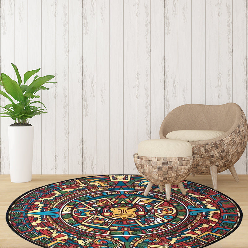 Southwestern Living Room Rug in Red Tribal Animal Circle Print Rug Polyester Non-Slip Backing Washable Area Rug Clearhalo 'Area Rug' 'Rugs' 'Southwestern' Rug' 1584060