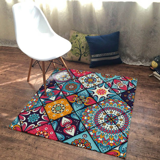 Moroccan Living Room Rug Colorful Flower Diamond Circle Print Rug Polyester Non-Slip Washable Area Rug Red Clearhalo 'Area Rug' 'Moroccan' 'Rugs' Rug' 1584066