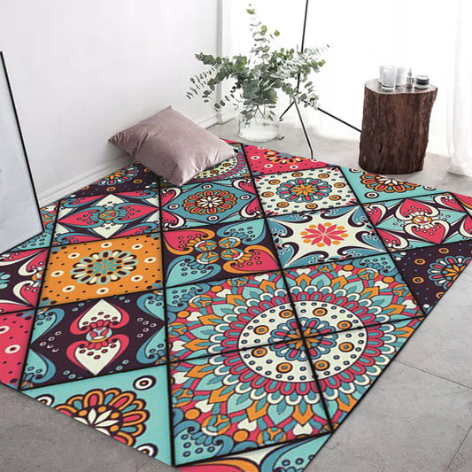 Moroccan Living Room Rug Colorful Flower Diamond Circle Print Rug Polyester Non-Slip Washable Area Rug Clearhalo 'Area Rug' 'Moroccan' 'Rugs' Rug' 1584067