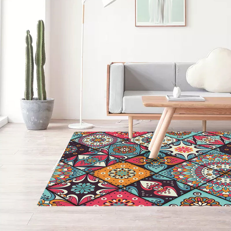 Moroccan Living Room Rug Colorful Flower Diamond Circle Print Rug Polyester Non-Slip Washable Area Rug Clearhalo 'Area Rug' 'Moroccan' 'Rugs' Rug' 1584068