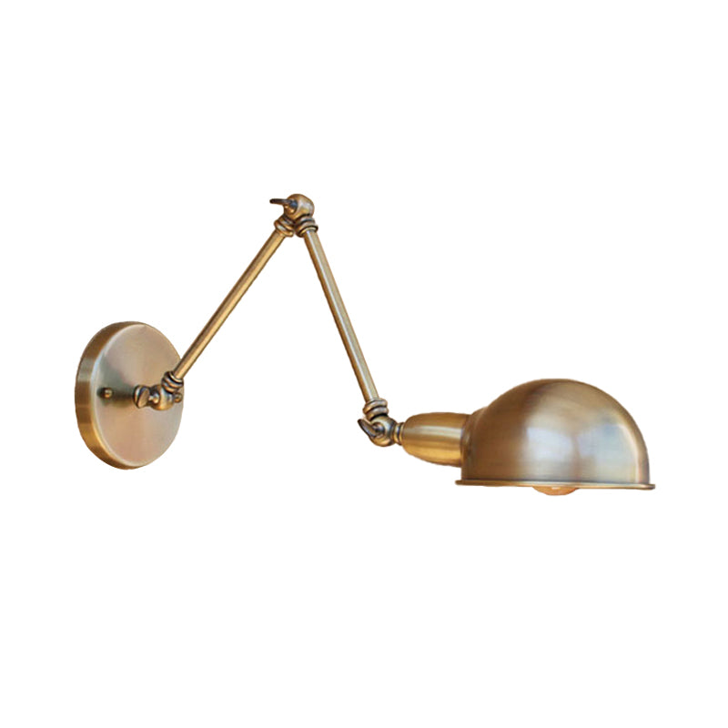 Retro Dome Wall Sconce 1 Bulb Metal Wall Lighting with Swing Arm in Brass/Chrome for Bathroom Clearhalo 'Art deco wall lights' 'Cast Iron' 'Glass' 'Industrial wall lights' 'Industrial' 'Middle century wall lights' 'Modern' 'Rustic wall lights' 'Tiffany' 'Traditional wall lights' 'Wall Lamps & Sconces' 'Wall Lights' Lighting' 158407