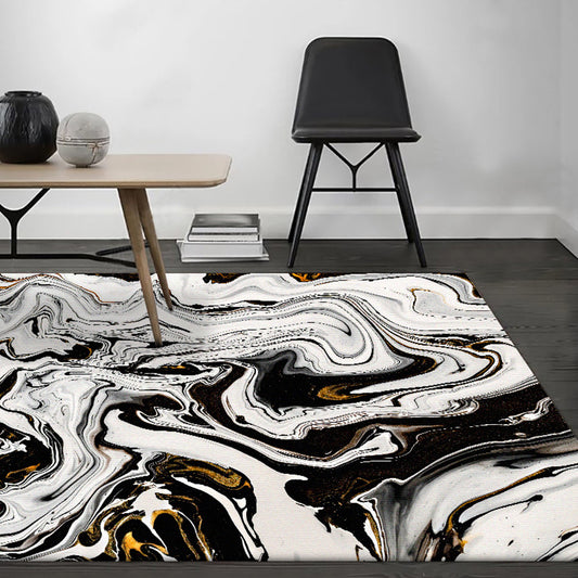Black and White Bedroom Rug Modern Abstract Twisted Lines Pattern Area Rug Polyester Non-Slip Machine Washable Carpet Black Clearhalo 'Area Rug' 'Modern' 'Rugs' Rug' 1584081