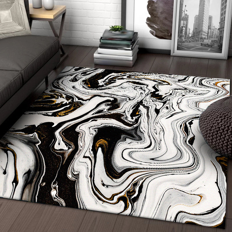Black and White Bedroom Rug Modern Abstract Twisted Lines Pattern Area Rug Polyester Non-Slip Machine Washable Carpet Clearhalo 'Area Rug' 'Modern' 'Rugs' Rug' 1584082