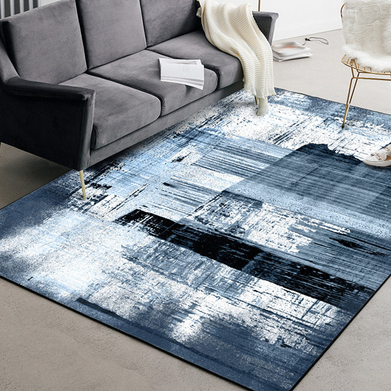 Modern Living Room Rug in Blue and White Abstract Painting Print Rug ...