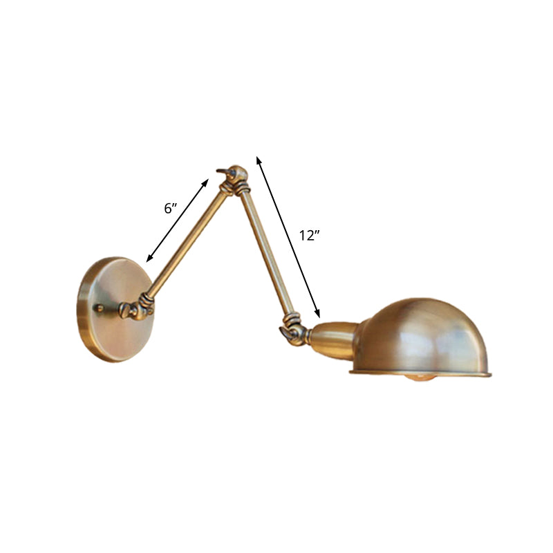 Retro Dome Wall Sconce 1 Bulb Metal Wall Lighting with Swing Arm in Brass/Chrome for Bathroom Clearhalo 'Art deco wall lights' 'Cast Iron' 'Glass' 'Industrial wall lights' 'Industrial' 'Middle century wall lights' 'Modern' 'Rustic wall lights' 'Tiffany' 'Traditional wall lights' 'Wall Lamps & Sconces' 'Wall Lights' Lighting' 158410