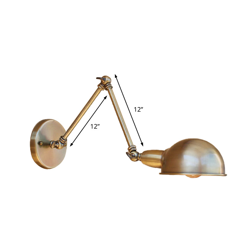 Retro Dome Wall Sconce 1 Bulb Metal Wall Lighting with Swing Arm in Brass/Chrome for Bathroom Clearhalo 'Art deco wall lights' 'Cast Iron' 'Glass' 'Industrial wall lights' 'Industrial' 'Middle century wall lights' 'Modern' 'Rustic wall lights' 'Tiffany' 'Traditional wall lights' 'Wall Lamps & Sconces' 'Wall Lights' Lighting' 158411
