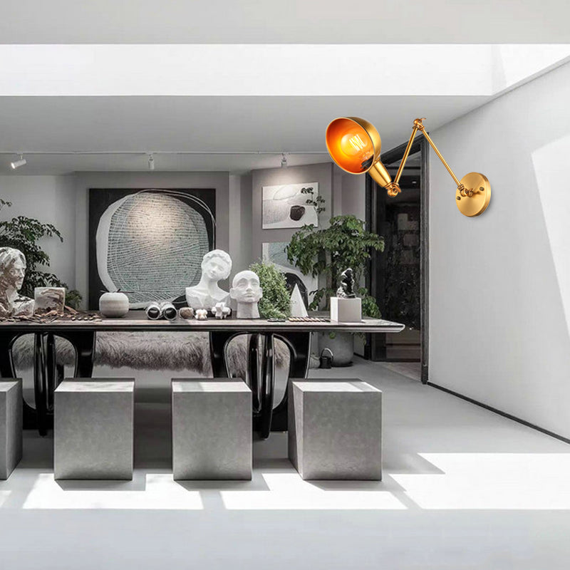 Retro Dome Wall Sconce 1 Bulb Metal Wall Lighting with Swing Arm in Brass/Chrome for Bathroom Brass Clearhalo 'Art deco wall lights' 'Cast Iron' 'Glass' 'Industrial wall lights' 'Industrial' 'Middle century wall lights' 'Modern' 'Rustic wall lights' 'Tiffany' 'Traditional wall lights' 'Wall Lamps & Sconces' 'Wall Lights' Lighting' 158412