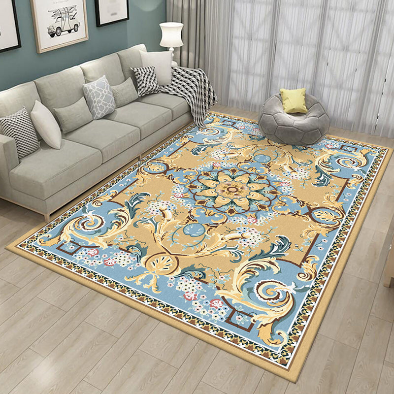 Mediterranean Moroccan Rug in Brown Motif Floral Pattern Rug Polyester Non-Slip Washable Carpet for Home Decoration Light Blue Clearhalo 'Area Rug' 'Moroccan' 'Rugs' Rug' 1584123