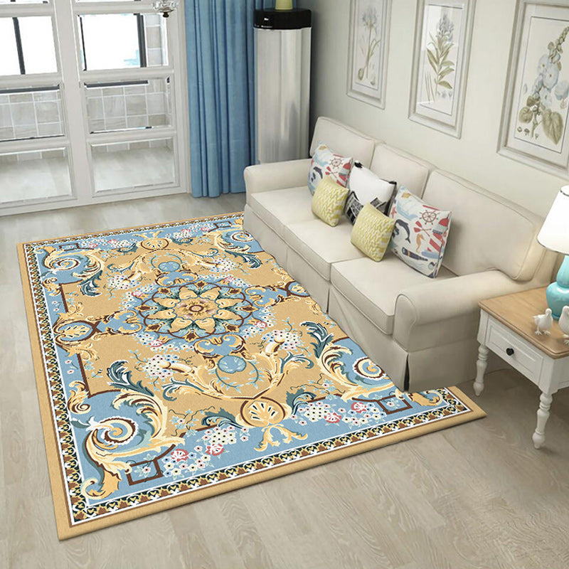 Mediterranean Moroccan Rug in Brown Motif Floral Pattern Rug Polyester Non-Slip Washable Carpet for Home Decoration Clearhalo 'Area Rug' 'Moroccan' 'Rugs' Rug' 1584124