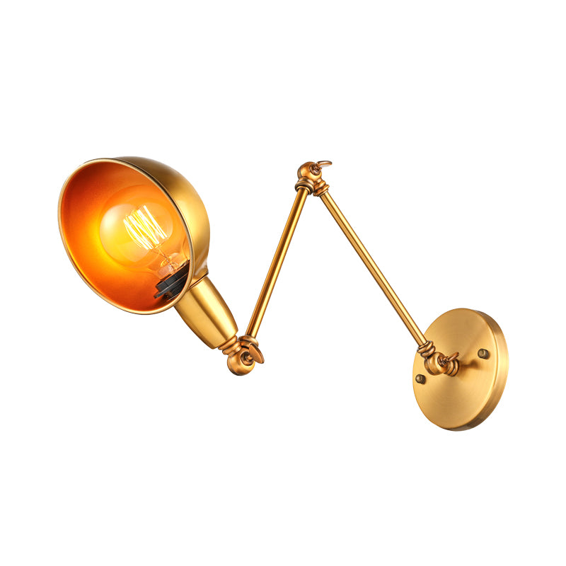 Retro Dome Wall Sconce 1 Bulb Metal Wall Lighting with Swing Arm in Brass/Chrome for Bathroom Clearhalo 'Art deco wall lights' 'Cast Iron' 'Glass' 'Industrial wall lights' 'Industrial' 'Middle century wall lights' 'Modern' 'Rustic wall lights' 'Tiffany' 'Traditional wall lights' 'Wall Lamps & Sconces' 'Wall Lights' Lighting' 158414