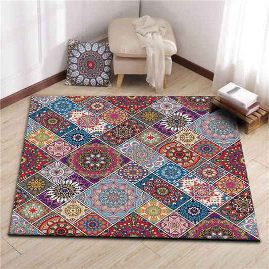 Colorful Bedroom Rug Moroccan Tile Area Rug Polyester Anti-Slip Backing Carpet Light Red Clearhalo 'Area Rug' 'Moroccan' 'Rugs' Rug' 1584191