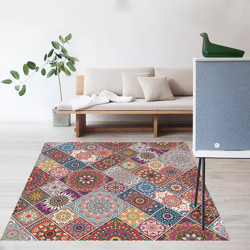 Colorful Bedroom Rug Moroccan Tile Area Rug Polyester Anti-Slip Backing Carpet Clearhalo 'Area Rug' 'Moroccan' 'Rugs' Rug' 1584192