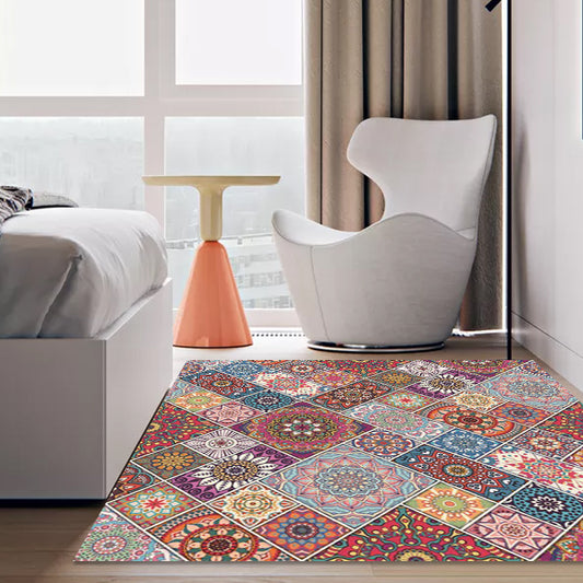 Colorful Bedroom Rug Moroccan Tile Area Rug Polyester Anti-Slip Backing Carpet Clearhalo 'Area Rug' 'Moroccan' 'Rugs' Rug' 1584193
