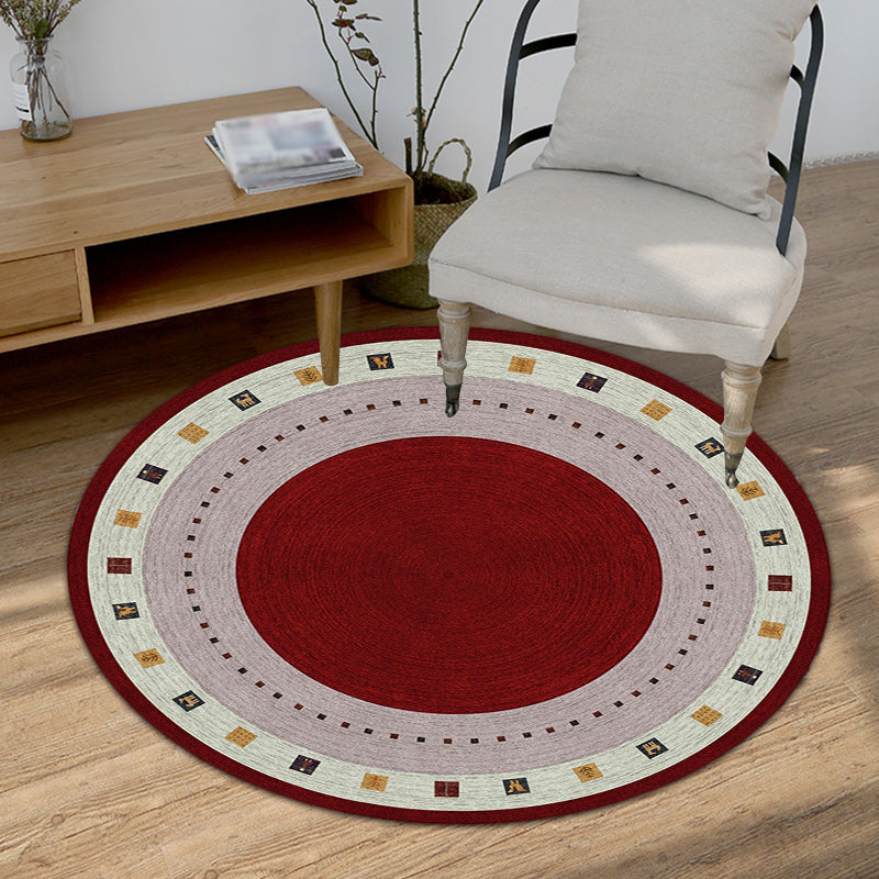 Boho-Chic Rug in Red and Green Circle Square Pattern Rug Polyester Stain-Resistant Carpet for Home Decoration Clearhalo 'Area Rug' 'Bohemian' 'Rugs' Rug' 1584199