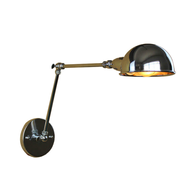 Retro Dome Wall Sconce 1 Bulb Metal Wall Lighting with Swing Arm in Brass/Chrome for Bathroom Clearhalo 'Art deco wall lights' 'Cast Iron' 'Glass' 'Industrial wall lights' 'Industrial' 'Middle century wall lights' 'Modern' 'Rustic wall lights' 'Tiffany' 'Traditional wall lights' 'Wall Lamps & Sconces' 'Wall Lights' Lighting' 158420